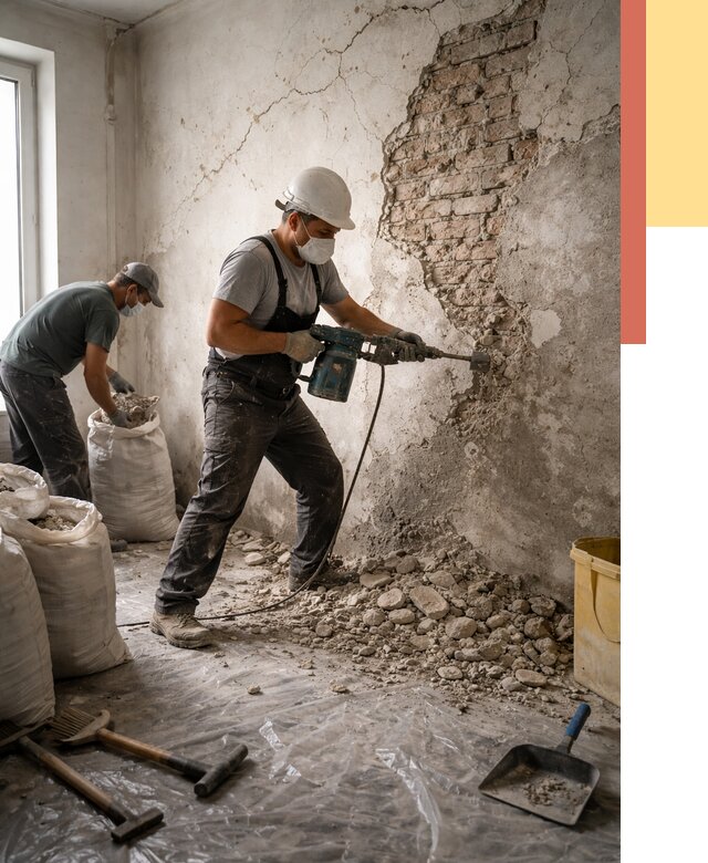 Демонтаж штукатурки со стен в Братске от 7347 руб/м² — быстро и недорого | ОТДЕЛОЧНИК-Брт