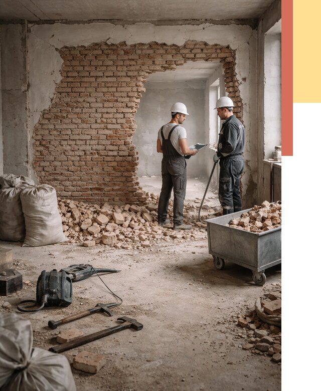 Демонтаж кирпичных стен в Братске от 4286 руб. — быстро, недорого, под ключ | ОТДЕЛОЧНИК-Брт