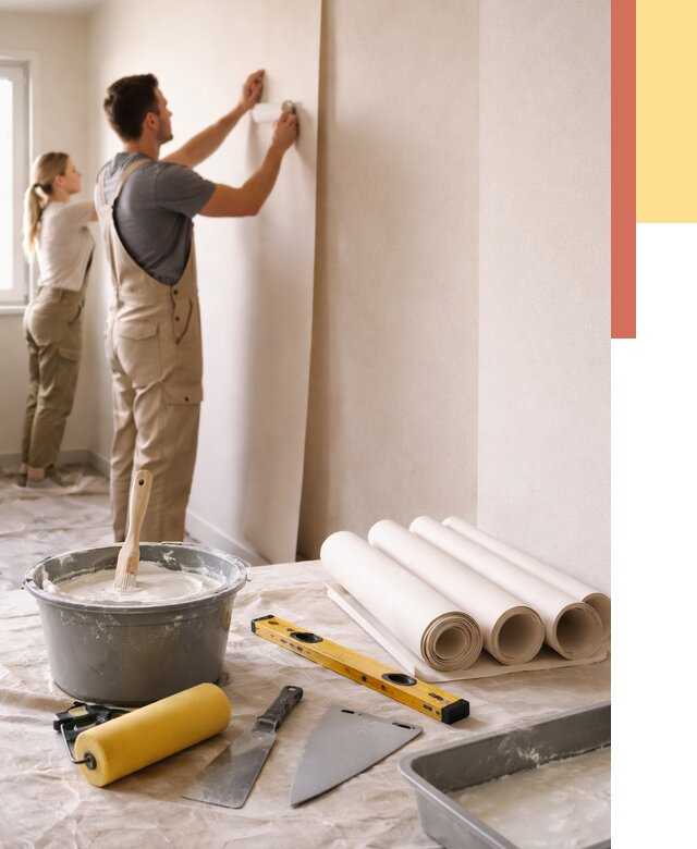 Поклейка бумажных обоев в Братске от 5612 руб./м2 — быстро и недорого | ОТДЕЛОЧНИК-Брт