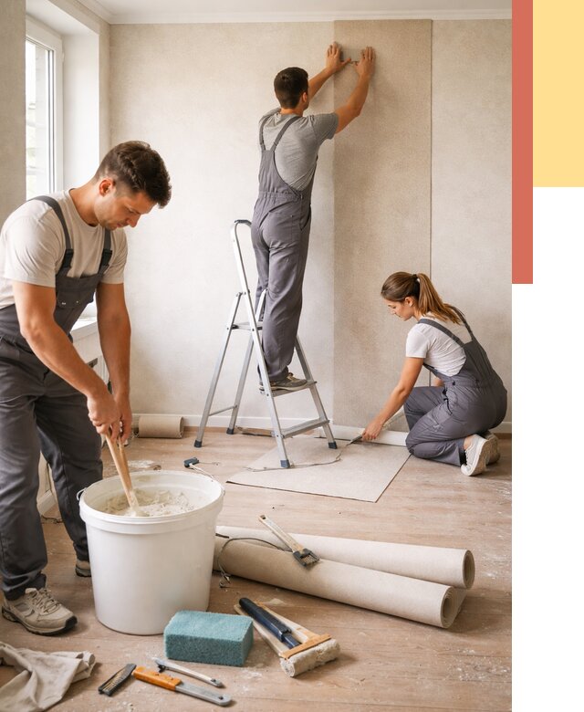 Оклейка стен обоями в Братске от 3571 руб/м2 — быстро и недорого | ОТДЕЛОЧНИК-Брт