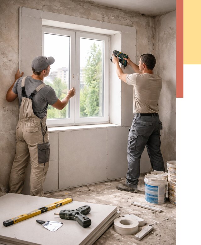 Монтаж откосов из гипсокартона в Братске от 4592 руб. под ключ | ОТДЕЛОЧНИК-Брт