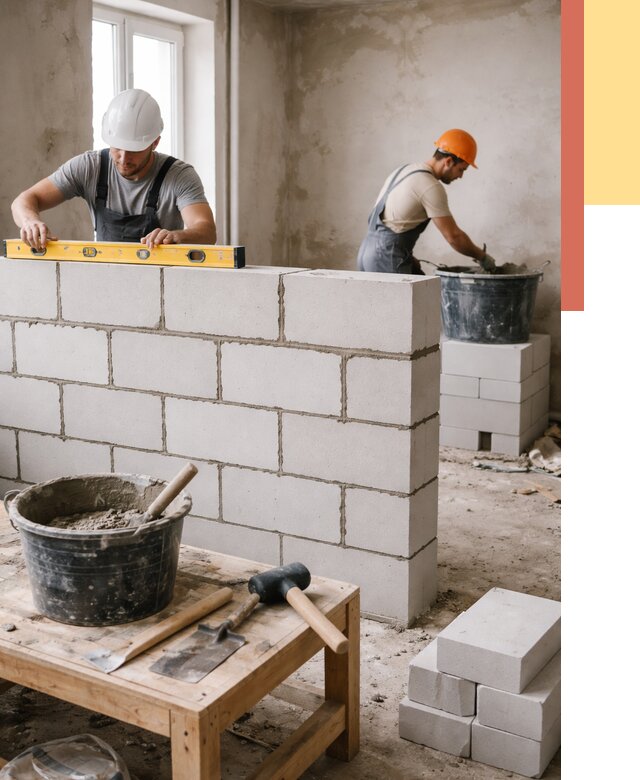 Кладка перегородок из газобетона в Братске от 3265 руб. под ключ | ОТДЕЛОЧНИК-Брт