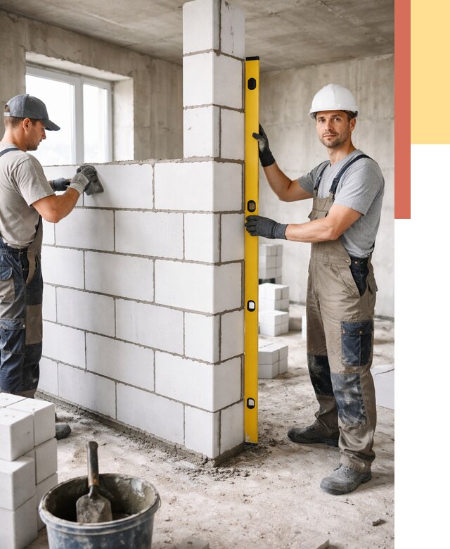 Кладка перегородок из пеноблока в Братске от 1837 руб. под ключ | ОТДЕЛОЧНИК-Брт