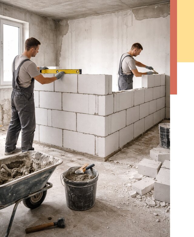 Кладка перегородок из ПГП в Братске от 2551 руб./м2 — монтаж и возведение под ключ | ОТДЕЛОЧНИК-Брт