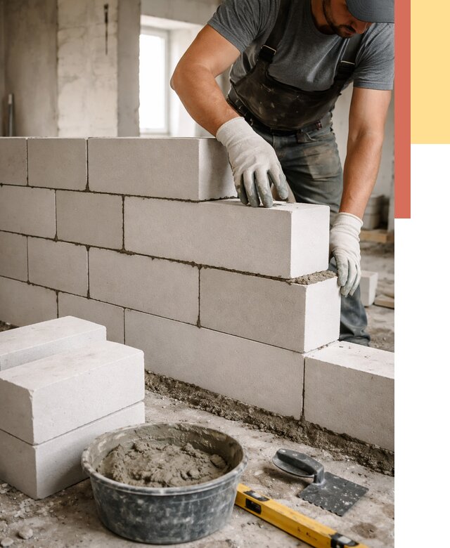 Кладка перегородок из силикатного блока в Братске от 4082 руб. под ключ | ОТДЕЛОЧНИК-Брт