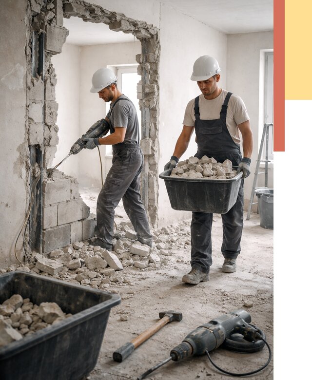 Демонтаж блоковых перегородок в Братске от 3827 руб. — быстро и недорого | ОТДЕЛОЧНИК-Брт