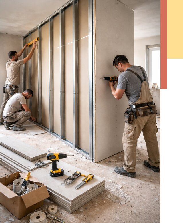 Монтаж однослойной перегородки из гипсокартона в Братске от 663 руб. | ОТДЕЛОЧНИК-Брт