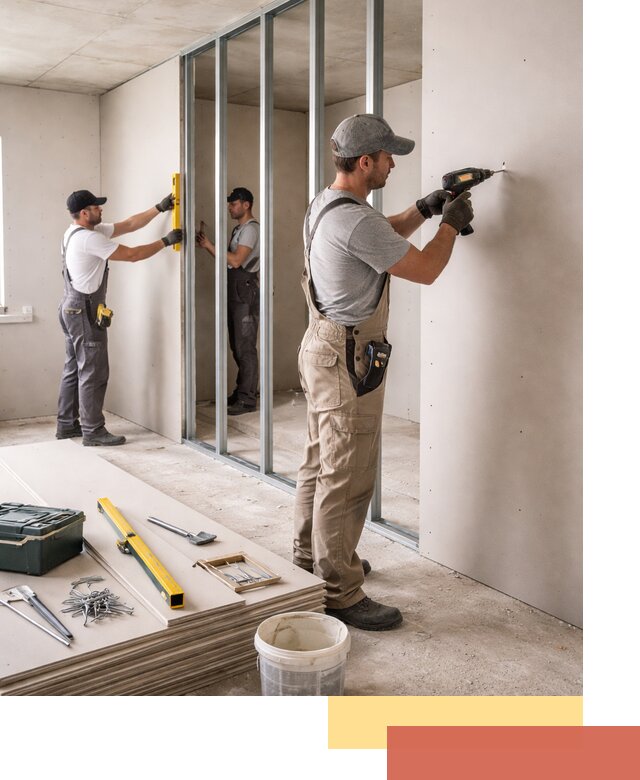 Однослойная перегородка из гипсокартона в Братске под ключ, монтаж и отделка