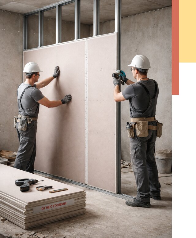 Перегородка из огнестойкого гипсокартона в Братске от 1888 руб. под ключ | ОТДЕЛОЧНИК-Брт