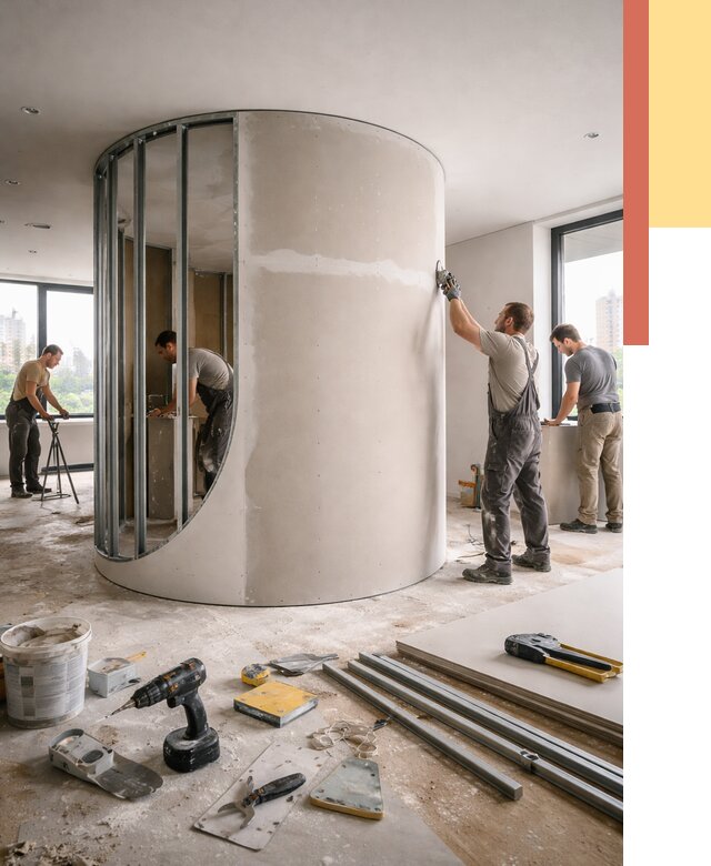 Радиусная перегородка из гипсокартона в Братске от 2959 руб. под ключ | ОТДЕЛОЧНИК-Брт