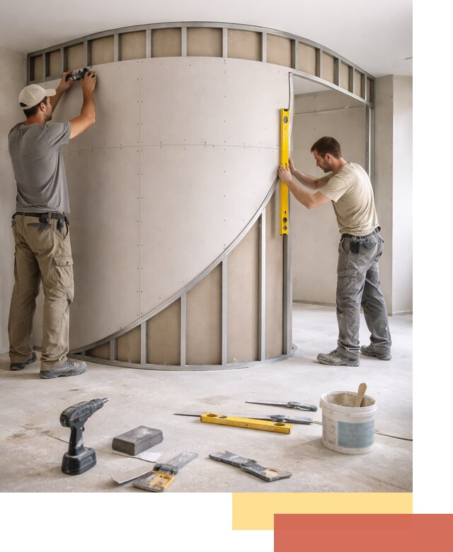 Радиусная перегородка из гипсокартона в Братске под ключ