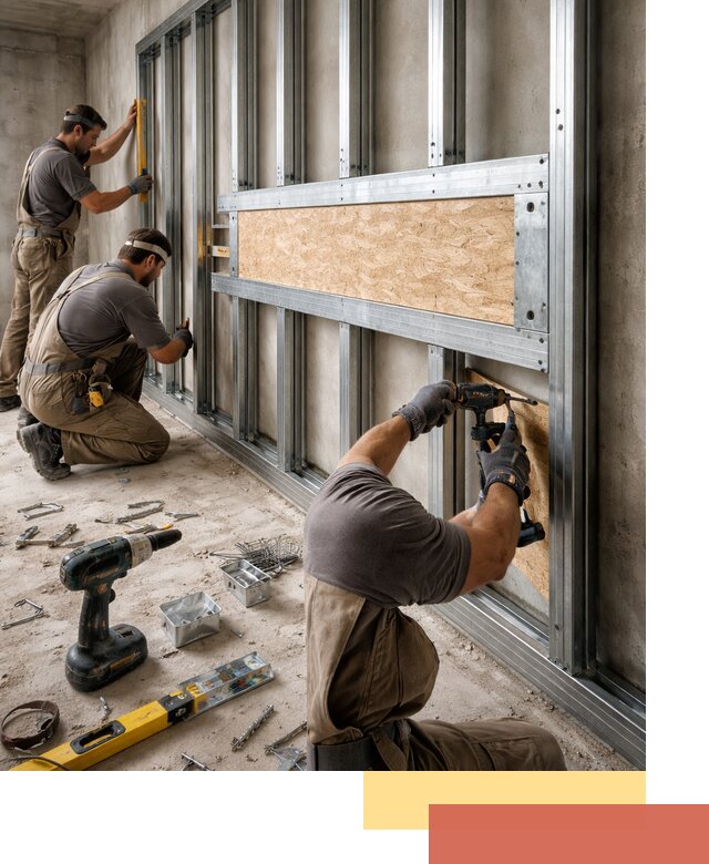 Усиленная перегородка для крепления тяжёлых конструкций в Братске