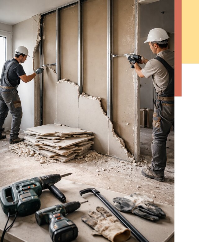 Демонтаж перегородки из гипсокартона в Братске от 1224 руб. быстро и недорого | ОТДЕЛОЧНИК-Брт