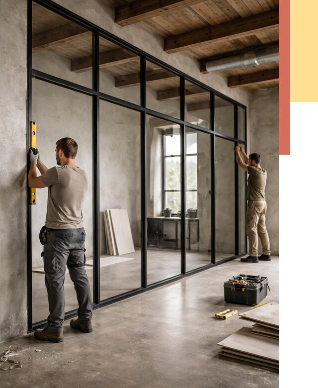 Стеклянные перегородки лофт в Братске от 10714 руб. под ключ | ОТДЕЛОЧНИК-Брт