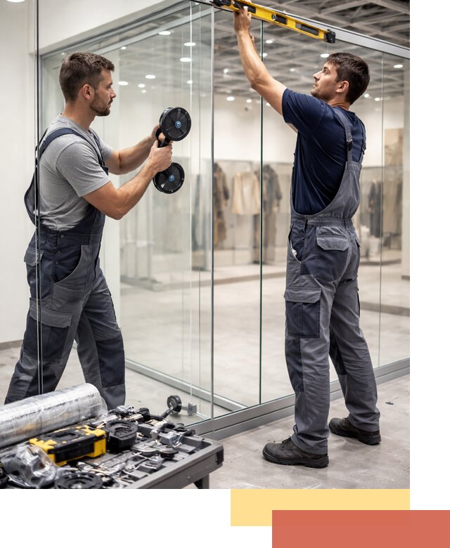 Стеклянные перегородки для магазинов в Братске — монтаж и установка