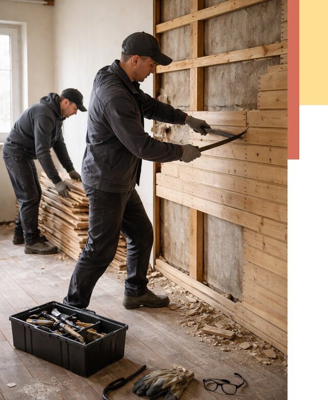 Демонтаж вагонки в Братске от 3878 руб/м2 — быстро и недорого | ОТДЕЛОЧНИК-Брт