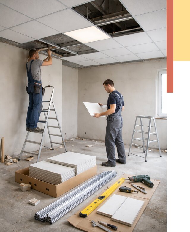 Монтаж потолка армстронг в Братске от 4592 руб/м2 — быстрая установка под ключ | ОТДЕЛОЧНИК-Брт