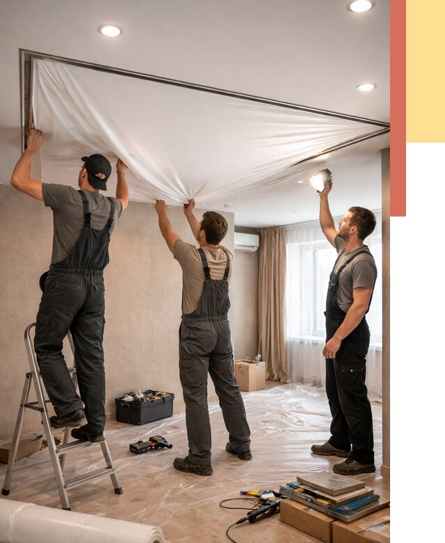 Монтаж ПВХ натяжного потолка в Братске от 3571 руб. под ключ | ОТДЕЛОЧНИК-Брт