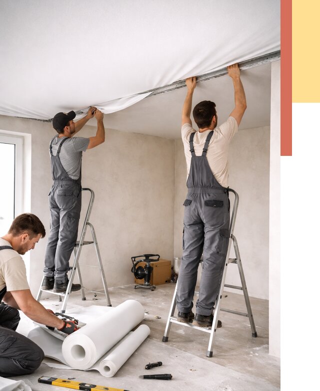 Монтаж тканевого натяжного потолка в Братске от 3571 руб. под ключ | ОТДЕЛОЧНИК-Брт