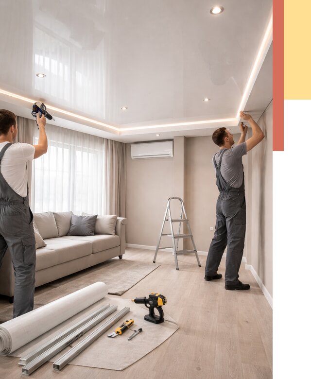 Монтаж глянцевого натяжного потолка в Братске от 765 руб. под ключ | ОТДЕЛОЧНИК-Брт