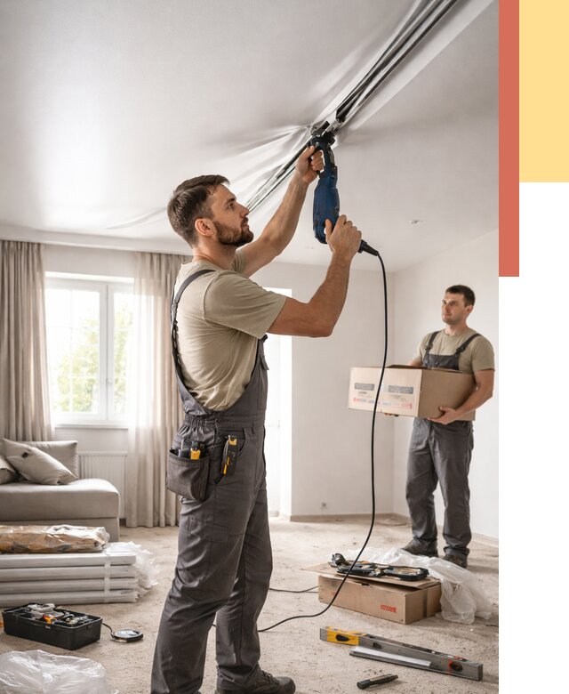 Монтаж сатинового натяжного потолка в Братске от 3571 руб. | Быстро, недорого — ОТДЕЛОЧНИК-Брт