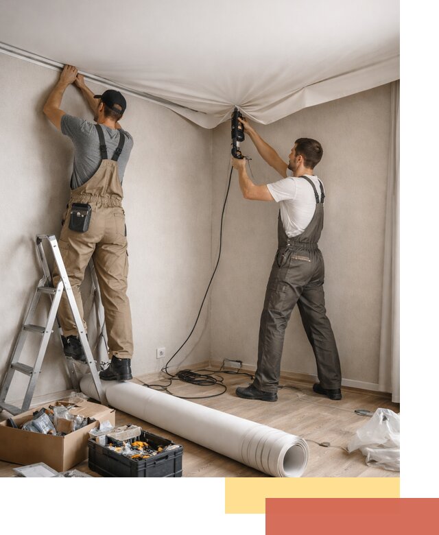 Монтаж цветного натяжного потолка в Братске за один день