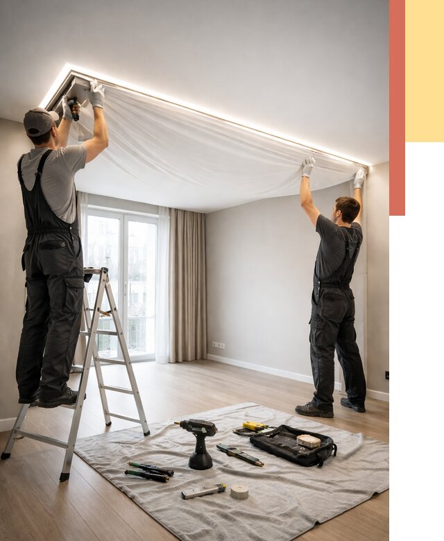 Монтаж парящего натяжного потолка в Братске от 4592 руб. быстро и недорого | ОТДЕЛОЧНИК-Брт