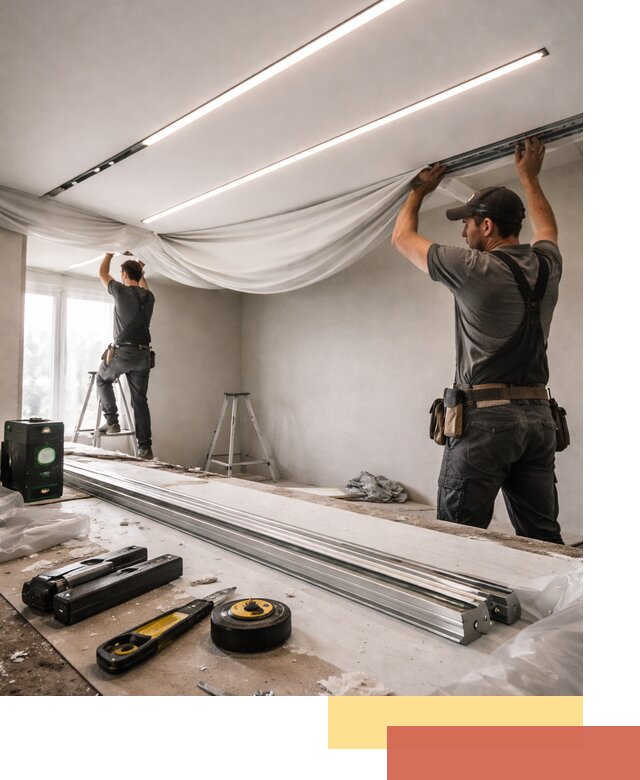 Монтаж натяжных потолков со световыми линиями в Братске