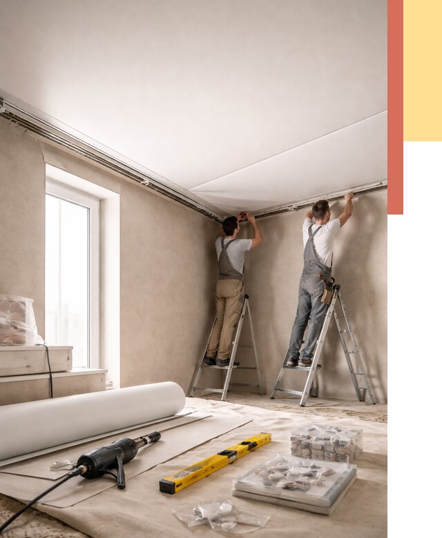 Монтаж натяжного потолка в спальне в Братске от 3878 руб. под ключ | ОТДЕЛОЧНИК-Брт