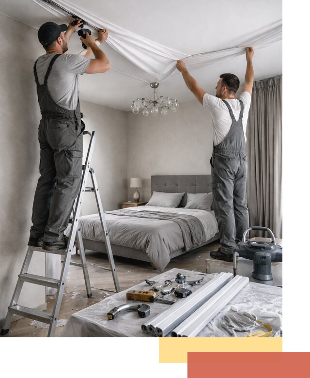 Монтаж натяжного потолка в спальне в Братске