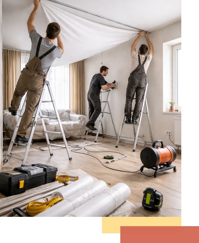 Монтаж натяжного потолка в гостиной в Братске