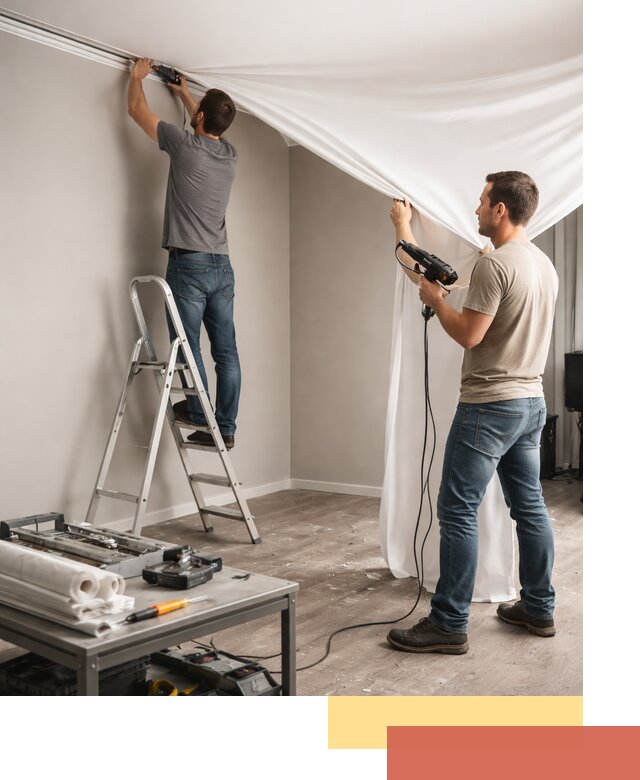 Монтаж натяжного потолка в студии в Братске