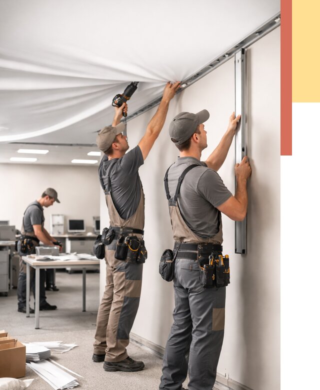 Монтаж натяжного потолка в офисе в Братске от 459 руб/м² — быстро и недорого | ОТДЕЛОЧНИК-Брт