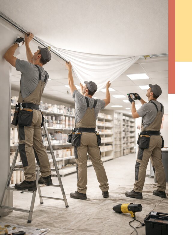 Монтаж натяжного потолка в магазине в Братске от 4592 руб. быстро и недорого | ОТДЕЛОЧНИК-Брт