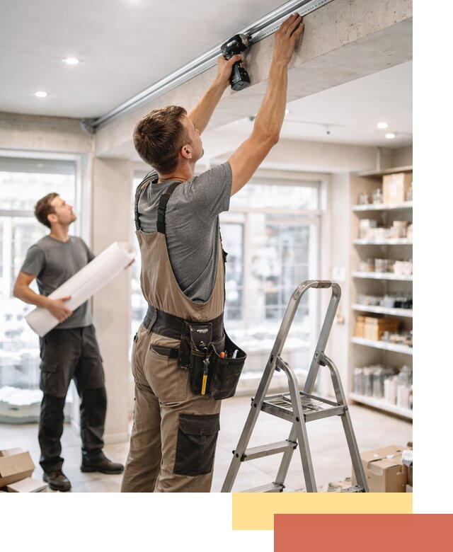 Монтаж натяжных потолков в магазине в Братске