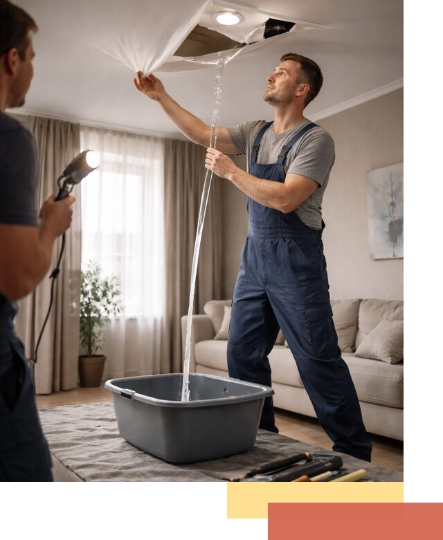 Слив воды с натяжного потолка в Братске быстро и аккуратно