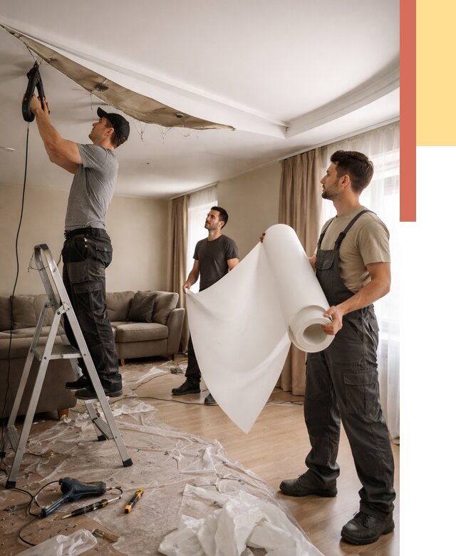 Замена полотна натяжного потолка в Братске от 9694 руб. быстро и недорого | ОТДЕЛОЧНИК-Брт