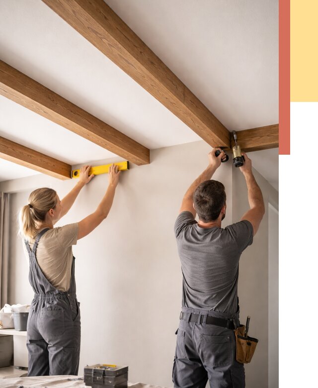 Монтаж декоративных балок на потолок в Братске от 4286 руб. — ОТДЕЛОЧНИК-Брт